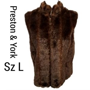 Preston & York Brown Faux Fur Vest sleeveless jacket Sz L